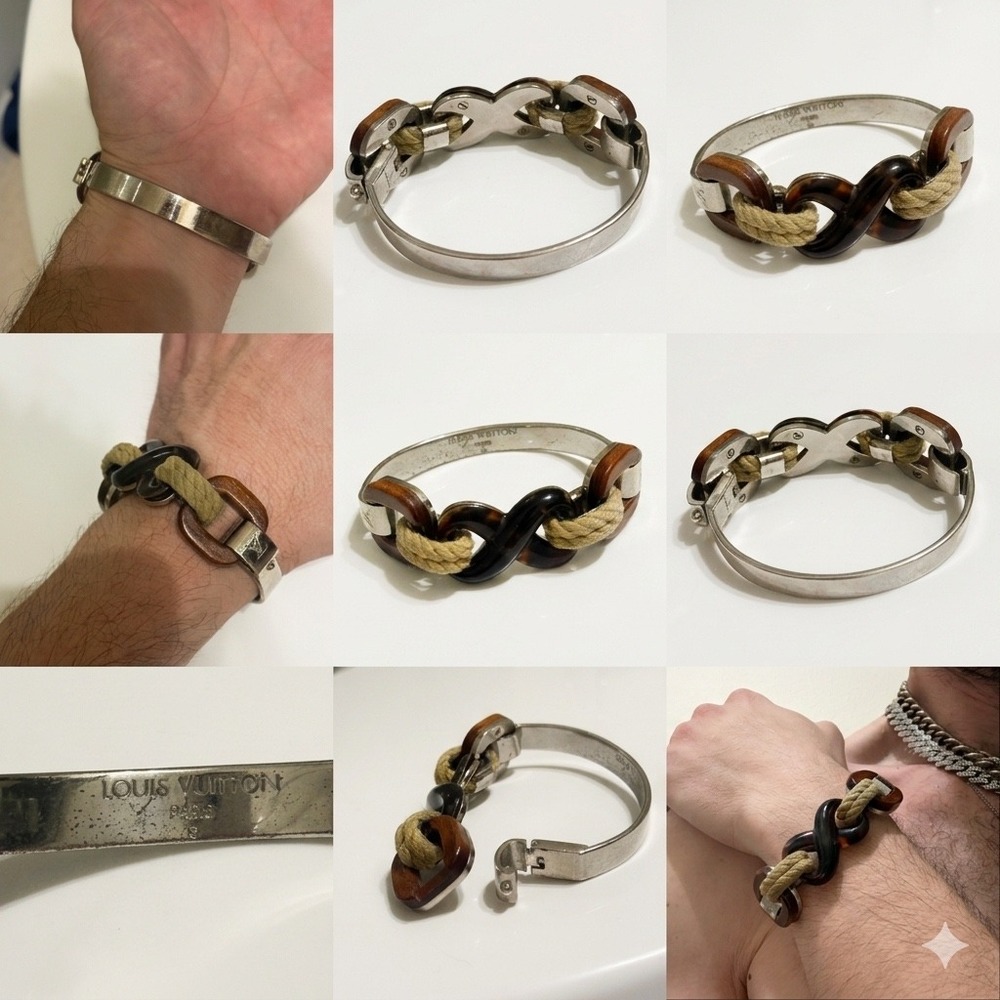 Rare Vintage Louis Vuitton Wood Tortoise Resin & Nautical‎ Rope Cuff Bracelet - Picture 11 of 11